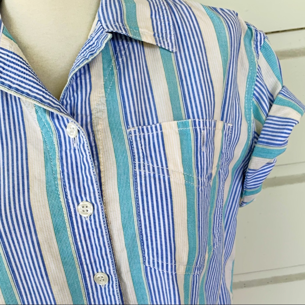 SOLD Vintage 90s Lizwear Pastel Striped Button Up - Picture 4 of 7